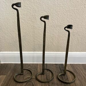 Vintage Wrought Iron Brutalist Style Candlestick Holders